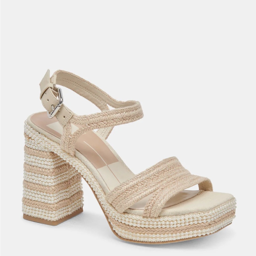 Dolce Vita Beige Woven Platform Wedge Sandals